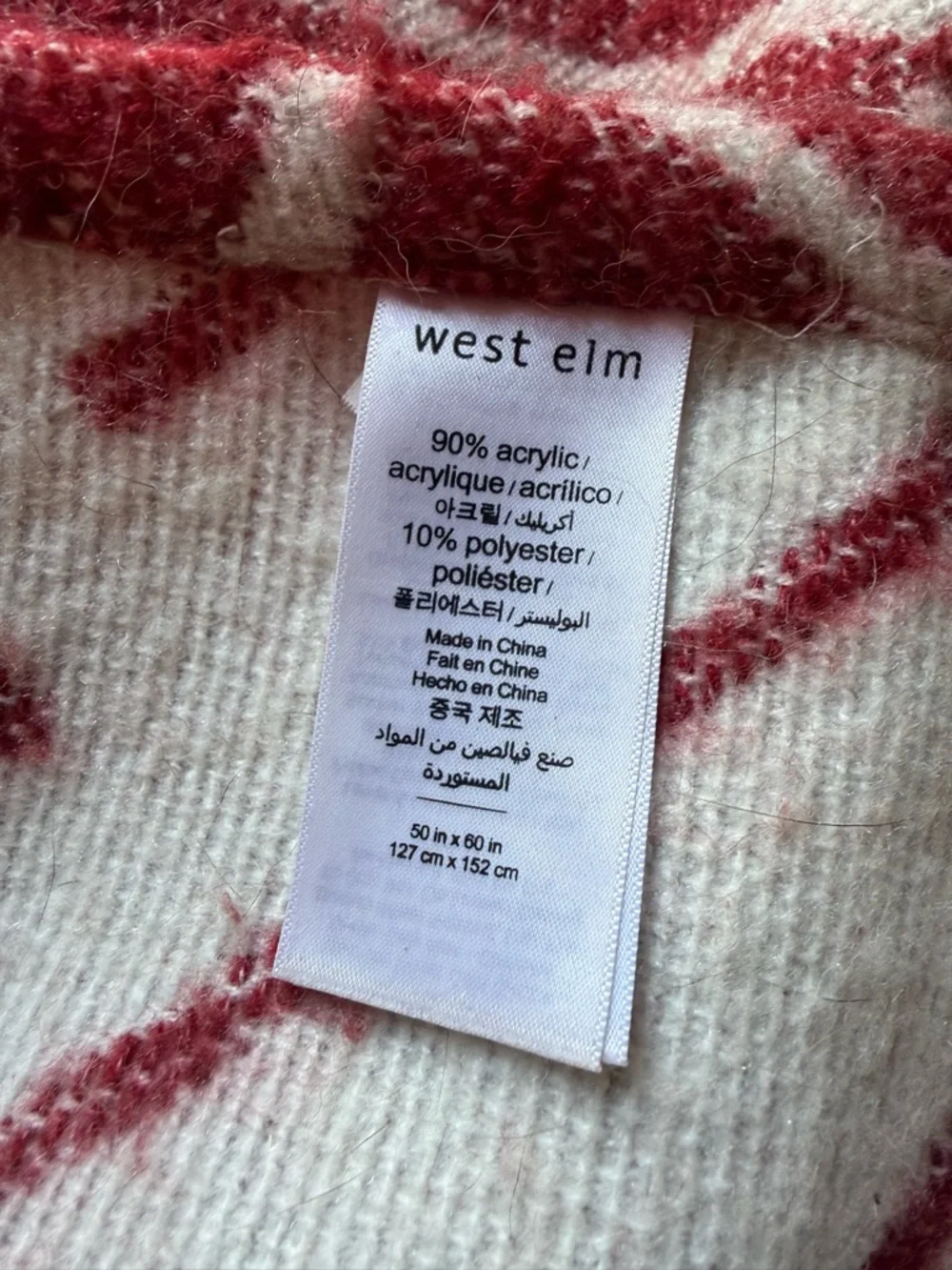 West Elm Red and Cream Striped Fringe Throw